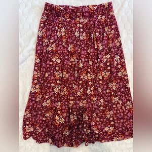 Draper James RVSP Burgundy Floral Midi Skirt with Orange & White Daisies Sz M